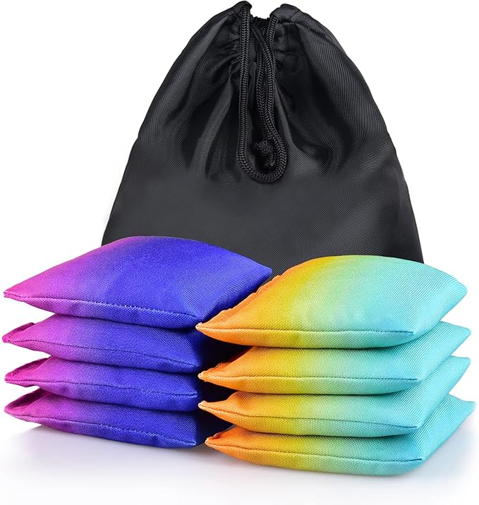 Weather Resistant Cornhole Bags, Gradient Corn Hole Bags Set of 8, Cornhole Bean Bags, Modified Size Cornhole Bags for Tossing Game, Includes Tote Bag