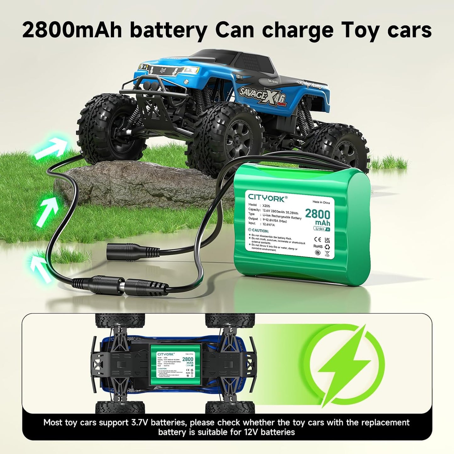 CITYORK 12V 2800mAh Pack 12V Rechargeable Lithium Battery with Charger Compatible with Devices, DIY Project, Bike