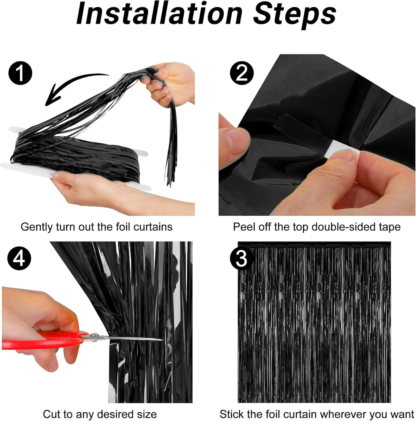 2026 Graduation Party Decorations by [Brand Name] - 2 Pack Black Backdrop & Metallic Fringe Curtains | 3.28 FT x 7.05 FT