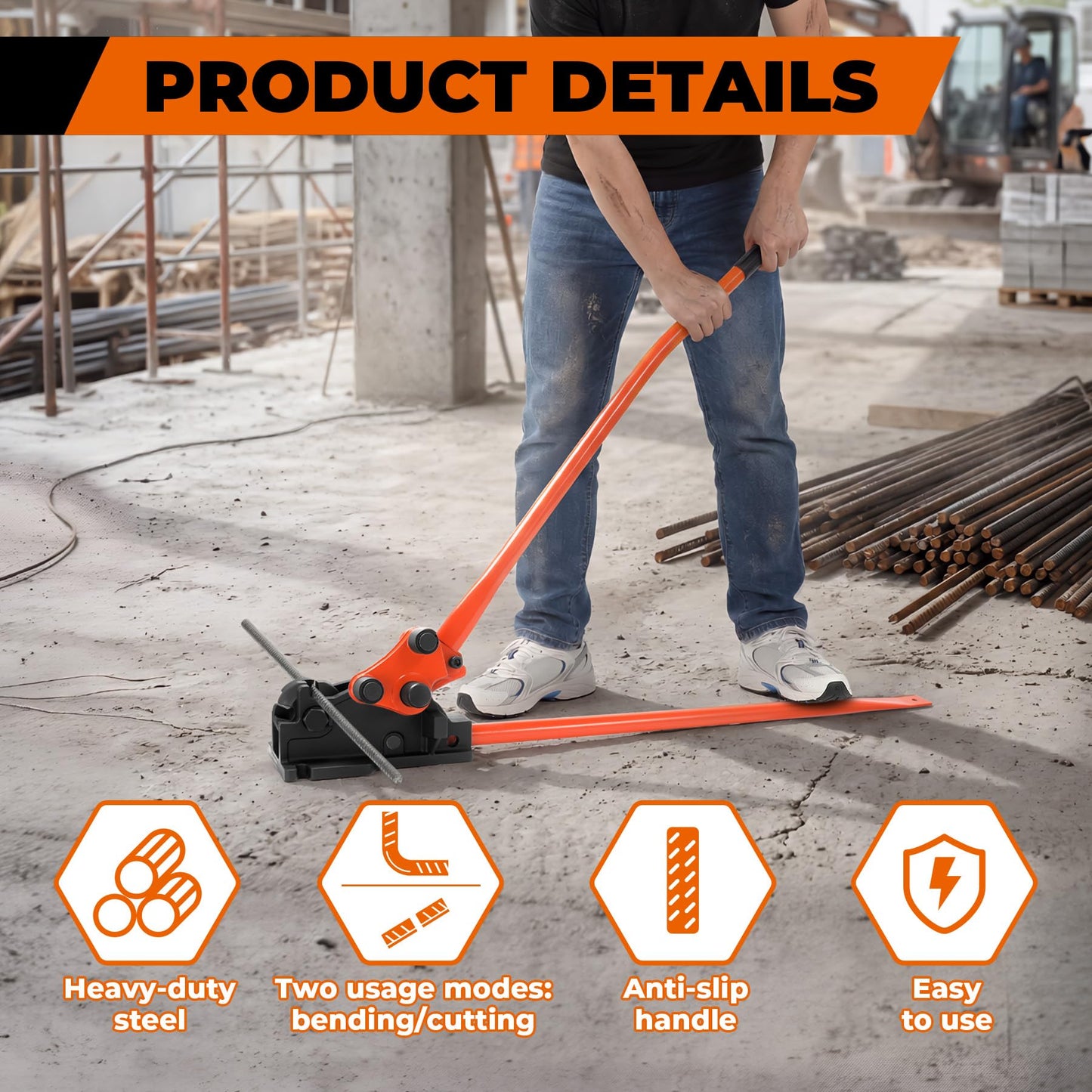 2 in 1 Rebar Bender & Cutter Metal Bending Tool Manual Rod Bender Easy Rebar Cutter & Bender Bending Machine for Rebar up to 5/8"