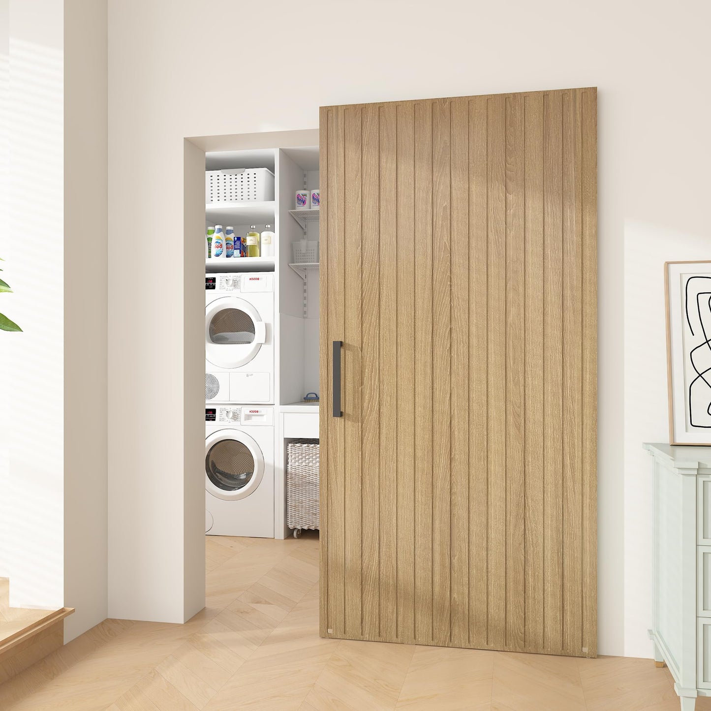 JUBEST 42"x84" Concealed Sliding Barn Door with Soft Close Hardware Kit, Light Brown Hidden Door for Opening 38"-40"x80", Waterproof and Modern, Smooth Sliding, for Interior Using, Widely Used