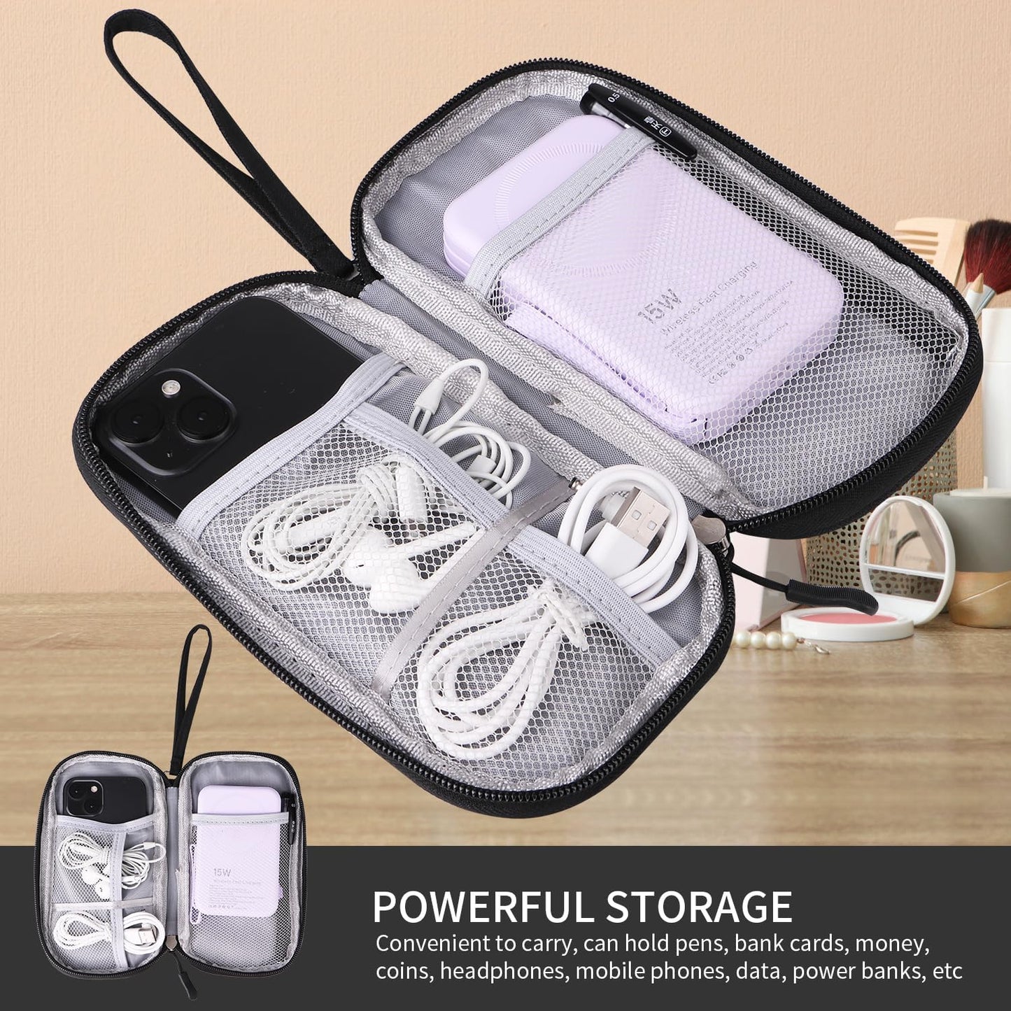 KINMINGZHU Universal Cable Organizer - Electronics Accessories Bag for Charger, Phone, Memory Cards & Travel Gadgets