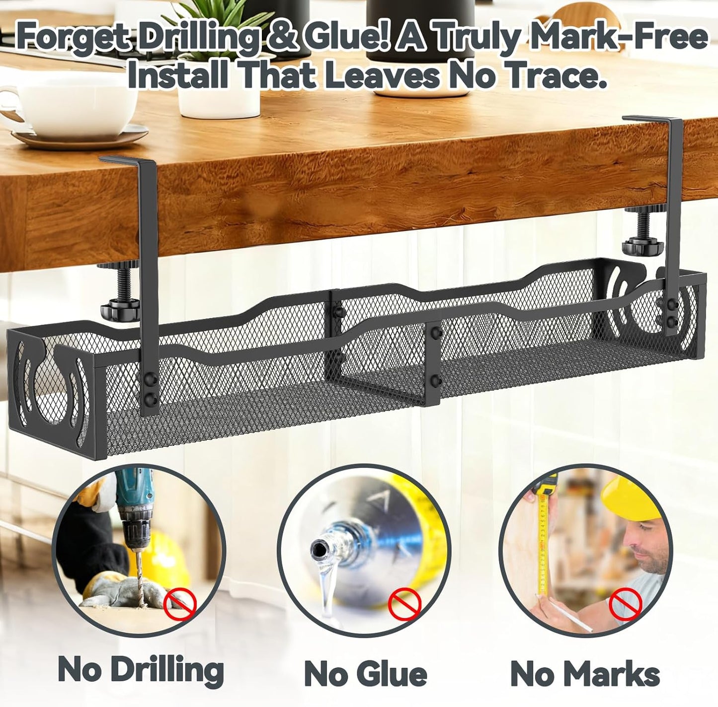 LOVJOYSE 25.3'' Cable Management, Under Desk Cable Management Tray No Drill, Metal Cable Organizer with Clamp for Wire