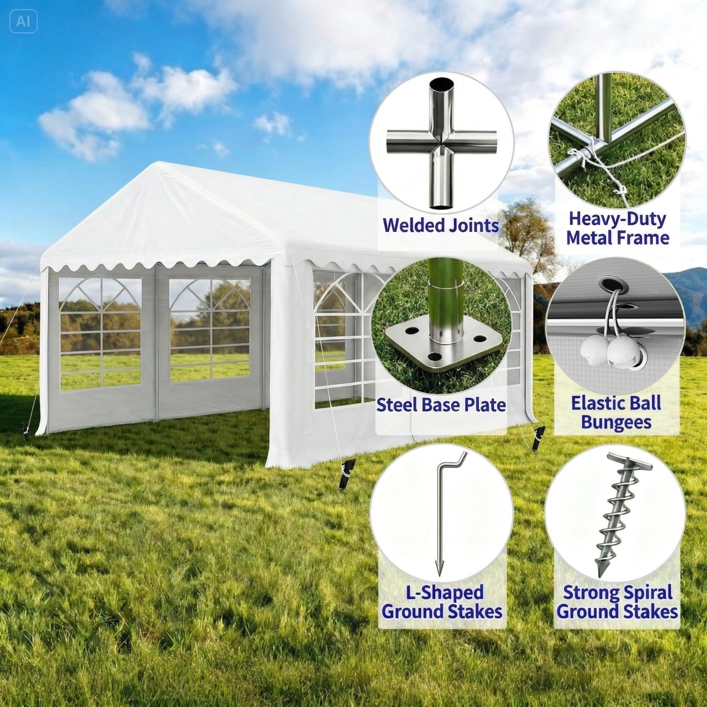 Heavy Duty Party Tent, 20x20FT, Folding Carport Canopy with Galvanized Steel Structure, Roll-Up Windows & Doors, Outdoor Portable Garage with Removable Sidewalls for Car, Boat, Truck, Motorcycle