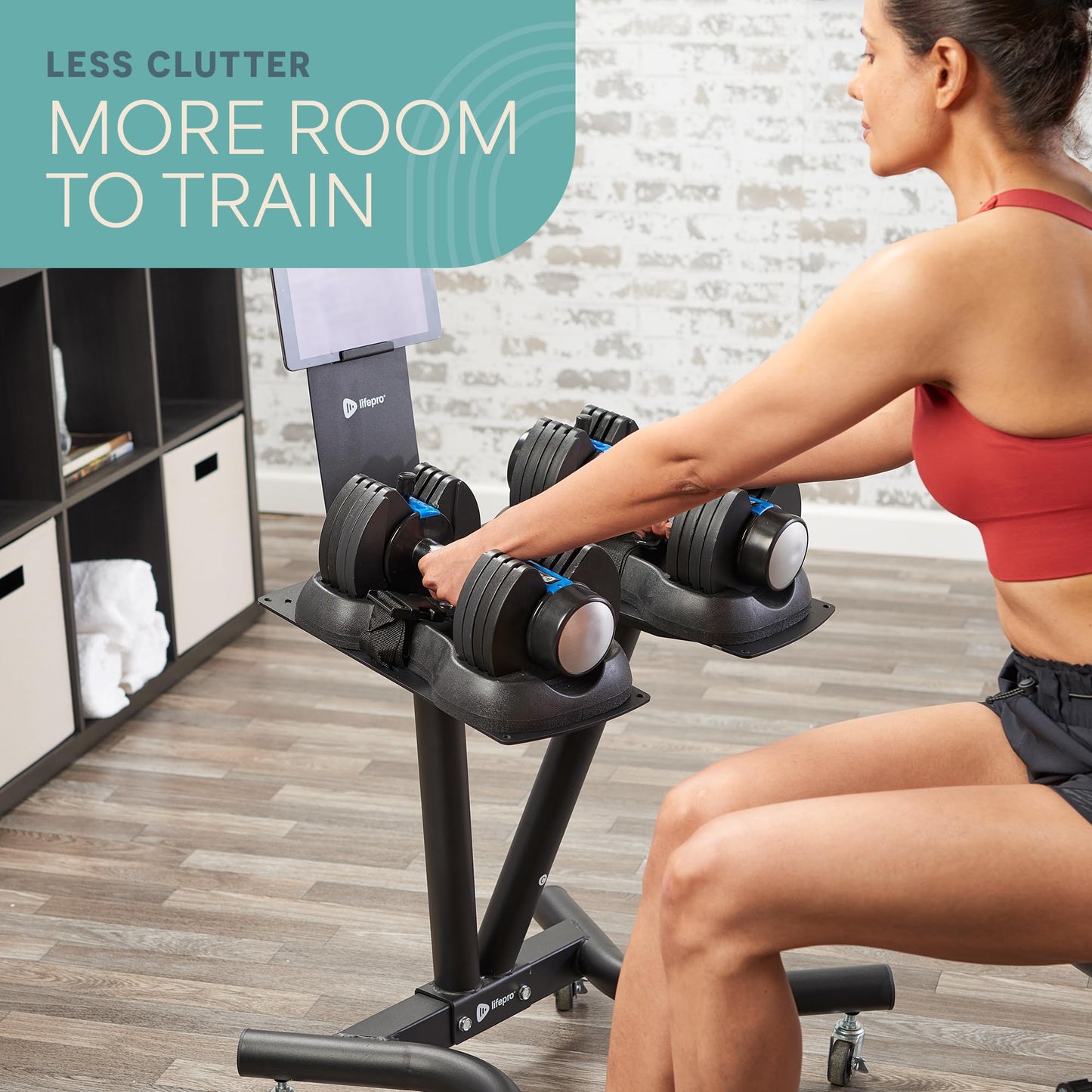 Lifepro PowerFlow Pro Stand — Adjustable Dumbbell Stand & Rack with Locking Wheels Phone/Tablet Holder — Compatible with PowerFlow Plus, PowerUp Plus & Other Brands – Smart, Space-Saving for Home Gym