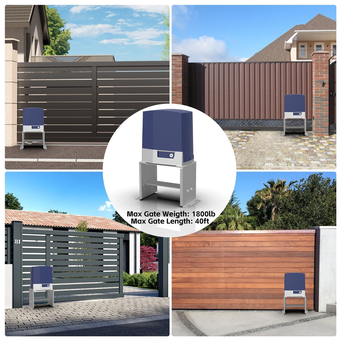 X X-HOUSE Upgraded Automatic Driveway Sliding Gate Opener for Sliding Gate Up to 1800 lb or 40ft, with 2 Remote Controls, Photocell Sensor, Complete & Security Electric Slide Gate Motor Kit