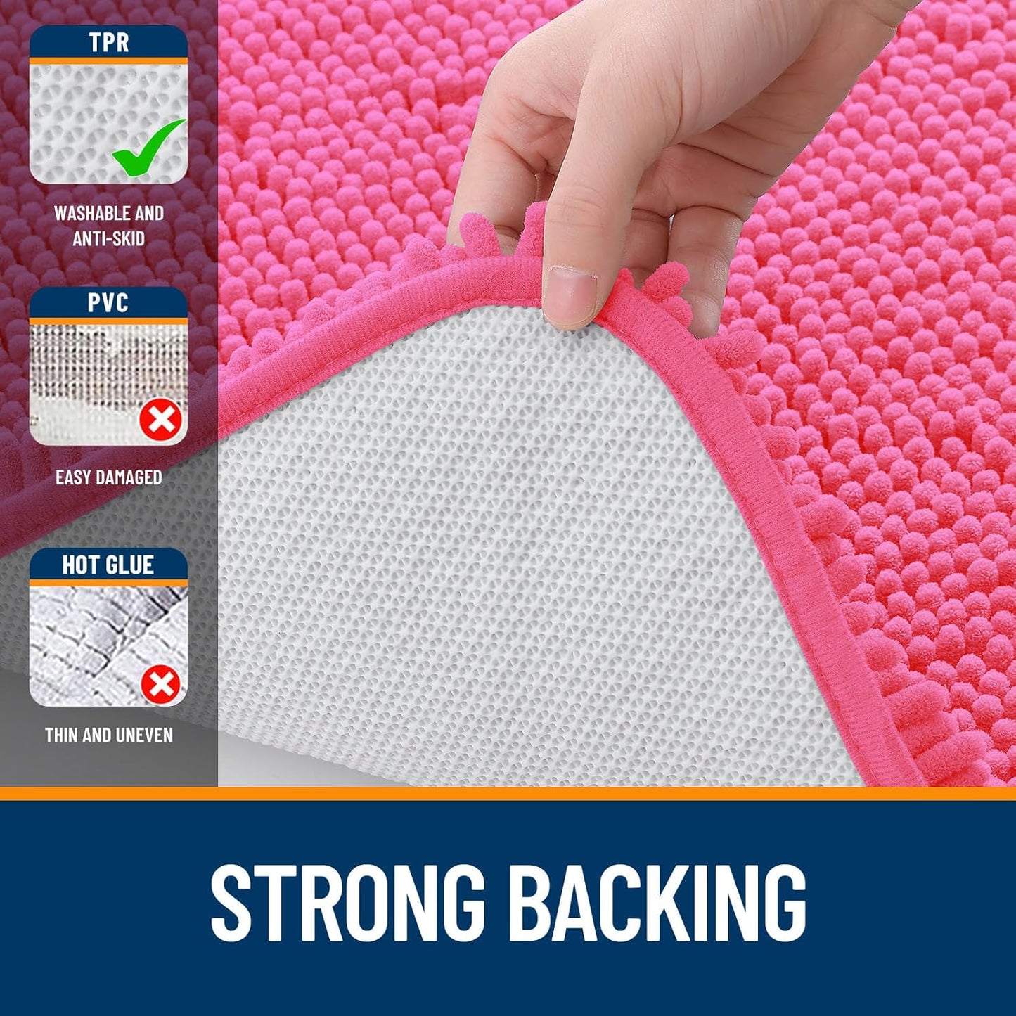 OLANLY Large Bath Rugs - Extra Soft Chenille with Rubber Backing | Quick-Dry, Machine Washable, Hot Pink 40x32
