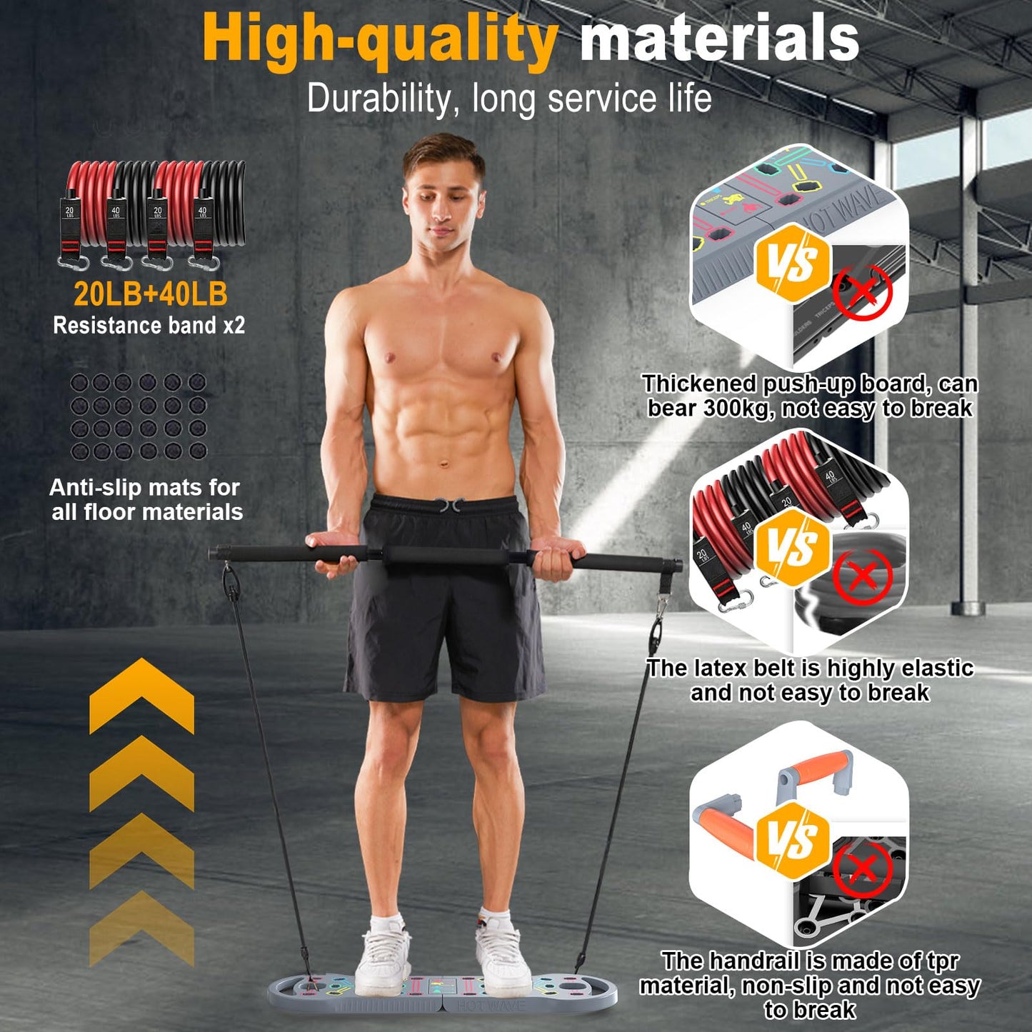 HOTWAVE Portable Exercise Equipment with 16 Gym Accessories,20 in 1 Push Up Board Fitness,Resistance Bands with Ab Roller Wheel,Full Body Workout at Home