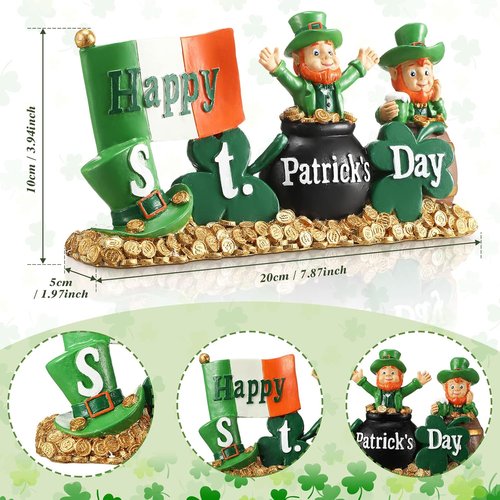 Fumete St. Patrick's Day Decorations | Leprechaun Figurines & Green Shamrock Home Decor