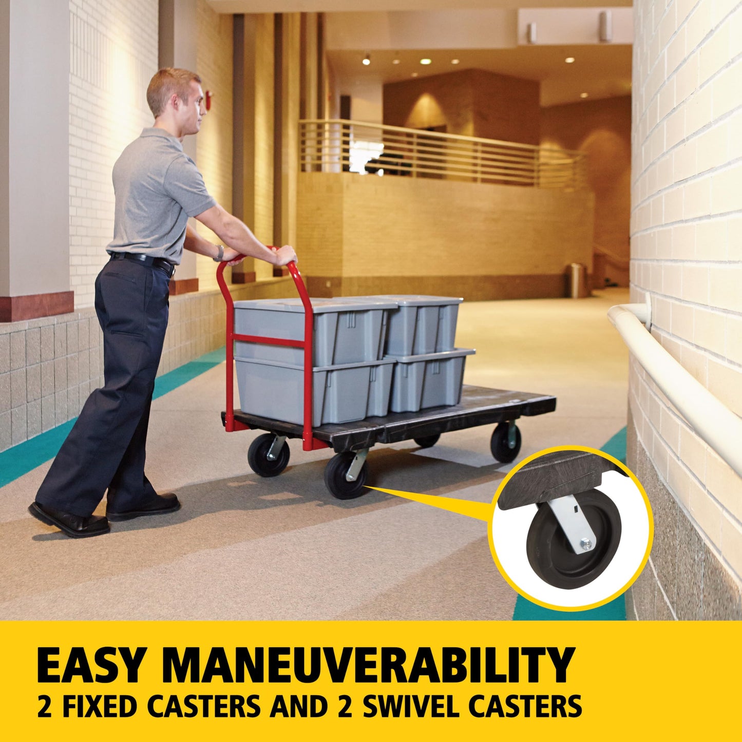 Rubbermaid Commercial Products Heavy-Duty Platform Truck, 2,000 Pound Capacity, 24" x 48" Platform, 8" TPR Casters, Black, for Warehouse/Garage/Cleaning/Manufacturing