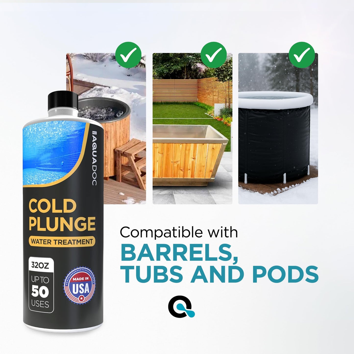 AquaDoc Cold Plunge Water Treatment - 32 oz - Ice Bath Cleaner and Water Stabilizer - Cold Plunge Weekly Treatment for Fresh Water - Made in USA