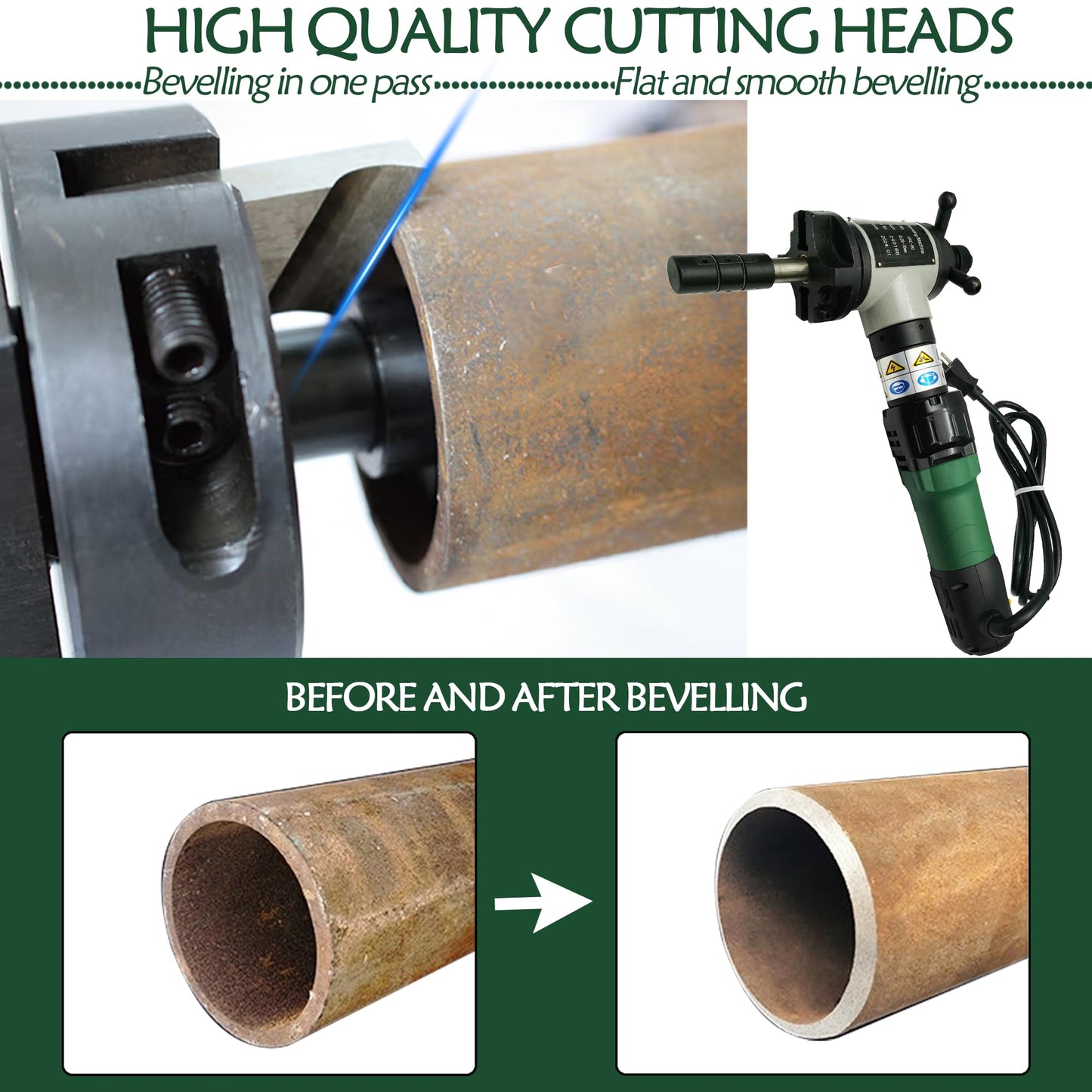 Maisutseb Electric Inner Swelling Pipe Beveling Machine 220V 1200W Stainless Steel Handheld Chamfering Machine for Dia 1.1"-3.0" Pipe Cutting Bevel Welded Connections