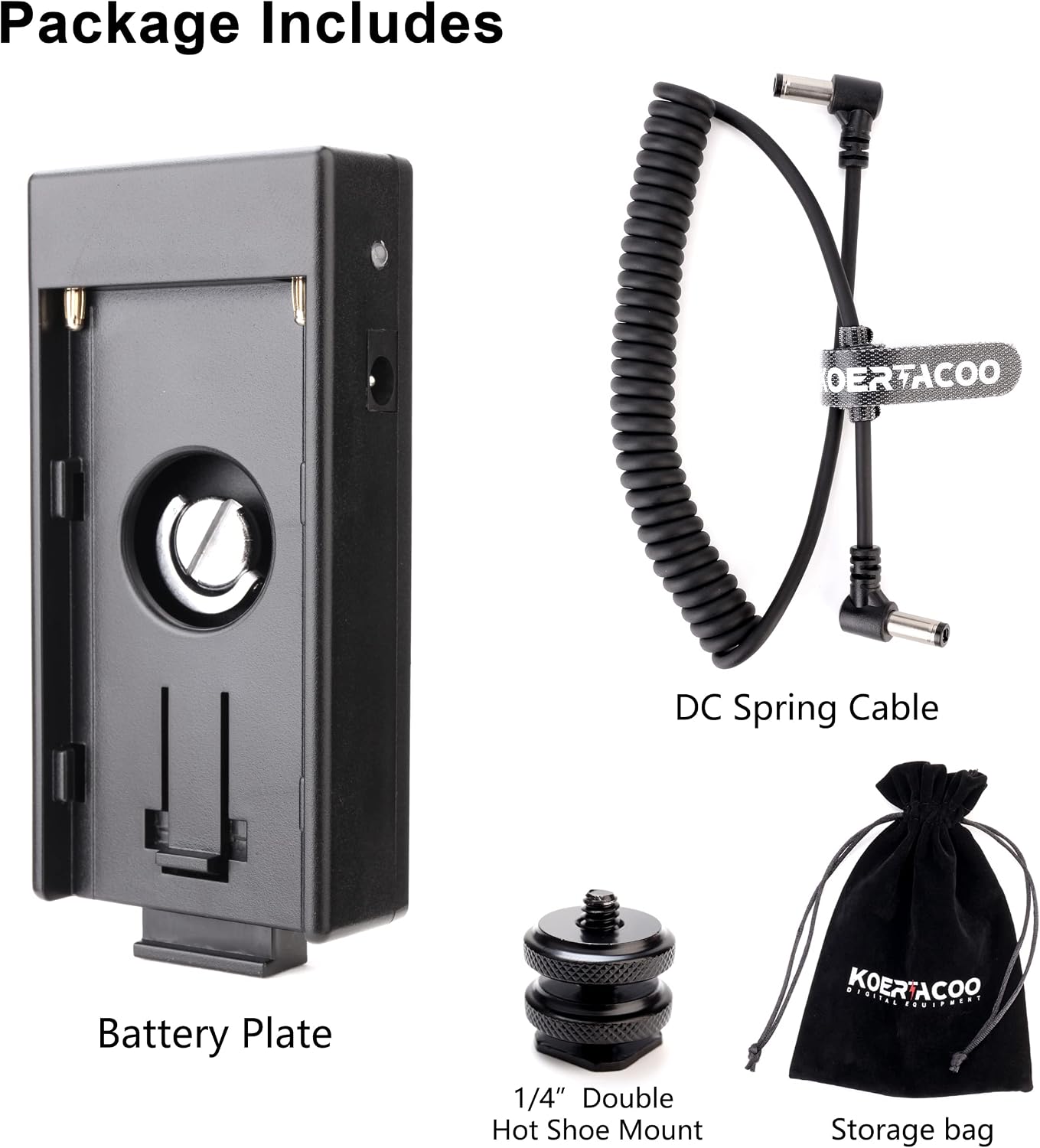 KOERTACOO 7.4V Monitor,1/4" NP-F970 F960 F770 F570 F550 NP-F Battery Adapter Plate with Two DC Output to Power DSLR