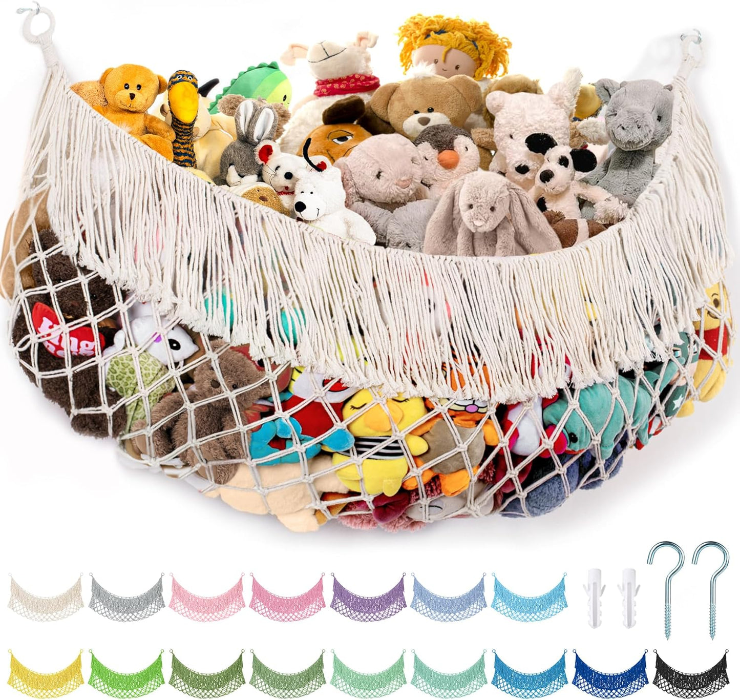 Skiennix Stuffed Animal Hammock - Extra Large 56" Long Storage Solution | Cream White Hanging Organizer