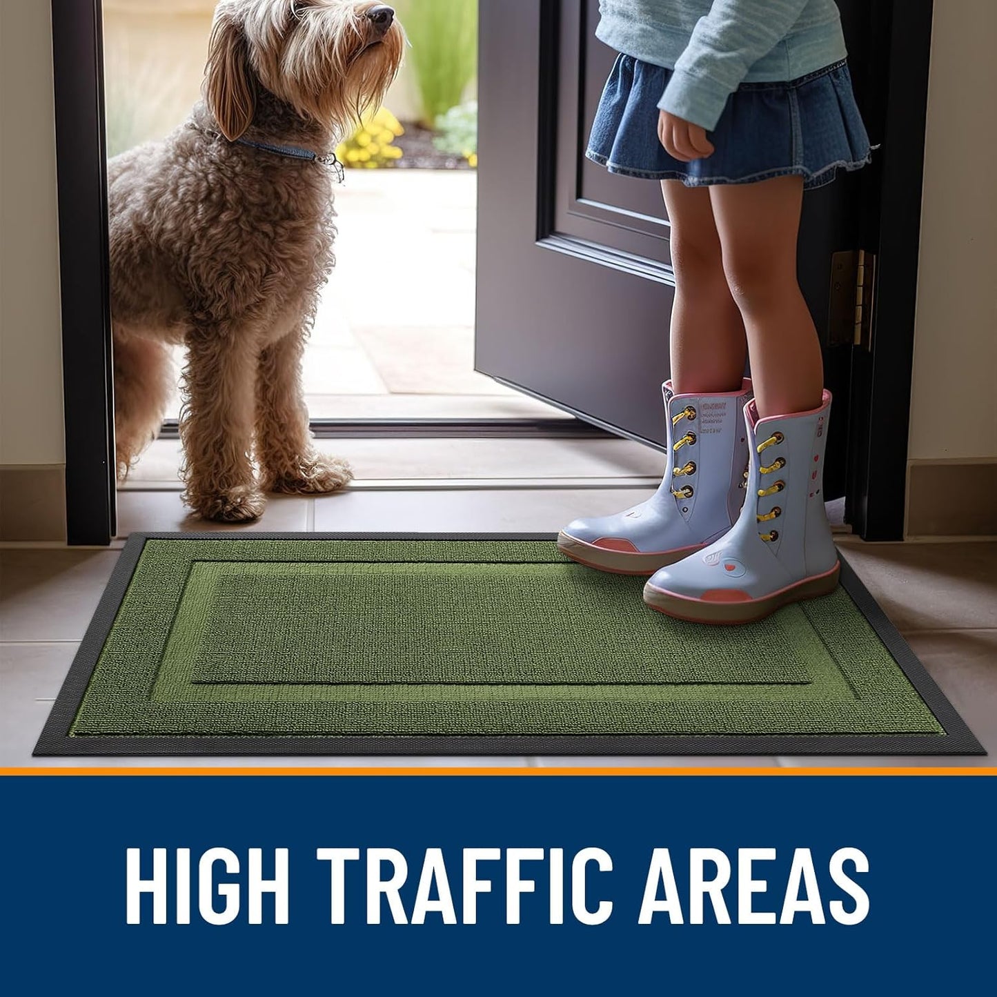 OLANLY Waterproof Front Door Mat - All-Season Indoor/Outdoor Doormat, Easy Clean, 35x23, Classic Green
