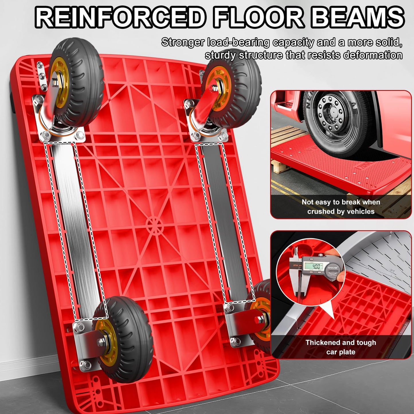 Hand Cart Dolly, Push Cart with 360 Swivel 5'' Wheels, 1200LBS Capacity, Dolly Cart with Wheels Warehouse Cart for Groceries, Garage, Warehouse - Red