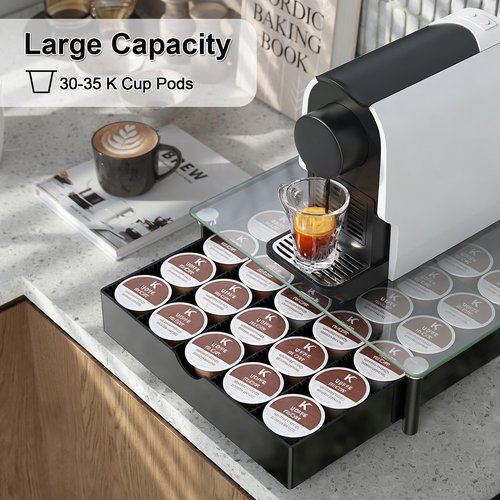 gianotter Crystal Tempered Glass Vertuo Pod Holder Drawer, Compatible with Nespresso Vertuo Capsules, Compatible with 40 Large or 60 Small Nespresso Capsule Organizer (transparent)