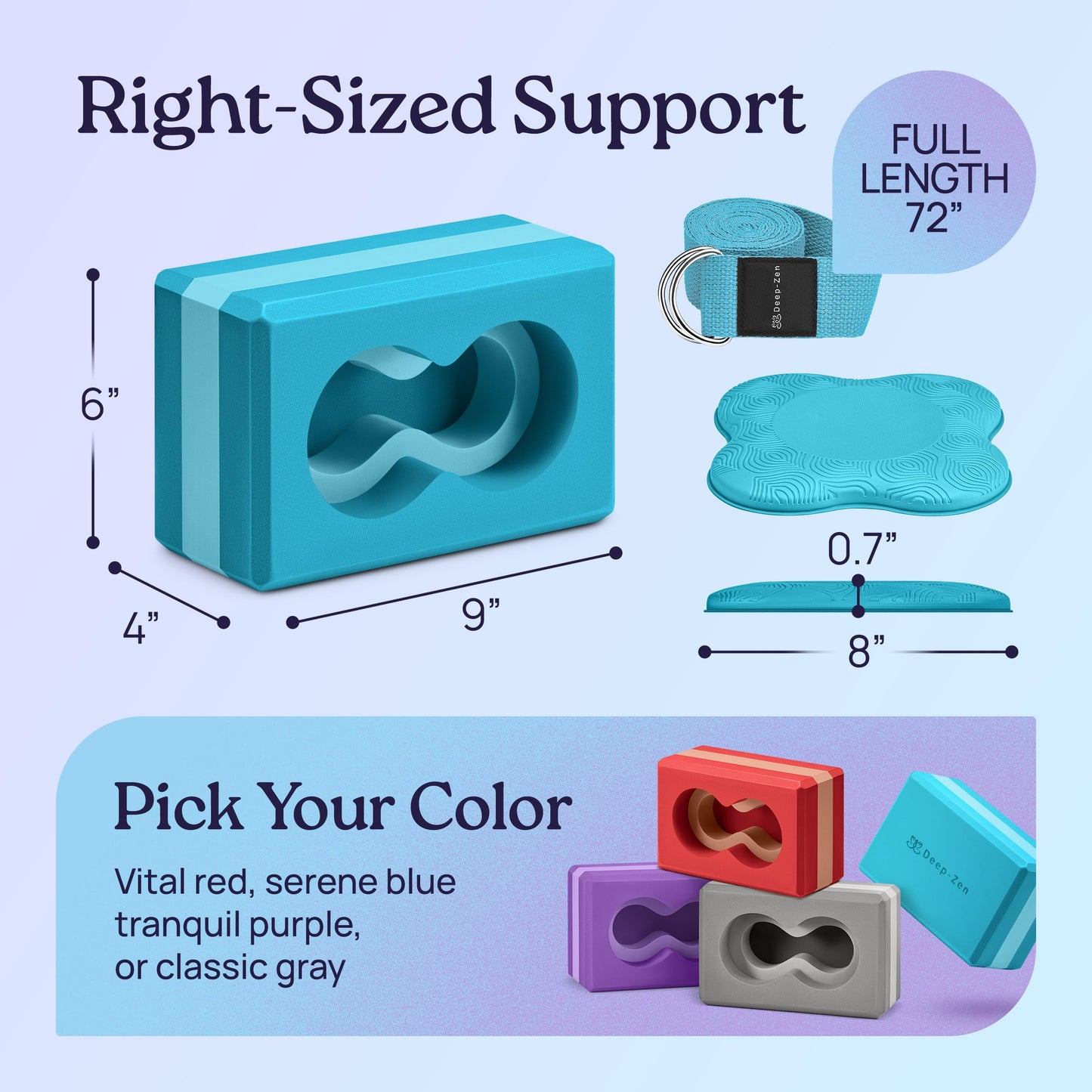 Deep-Zen® Yoga Blocks Wrist Support; Yoga Blocks 2 Pack with Knee Pads and Strap to Put Less Weight on Wrists; Durable, Versatile Yoga Brick Exercise Block Set, Blocks Yoga (Blue)