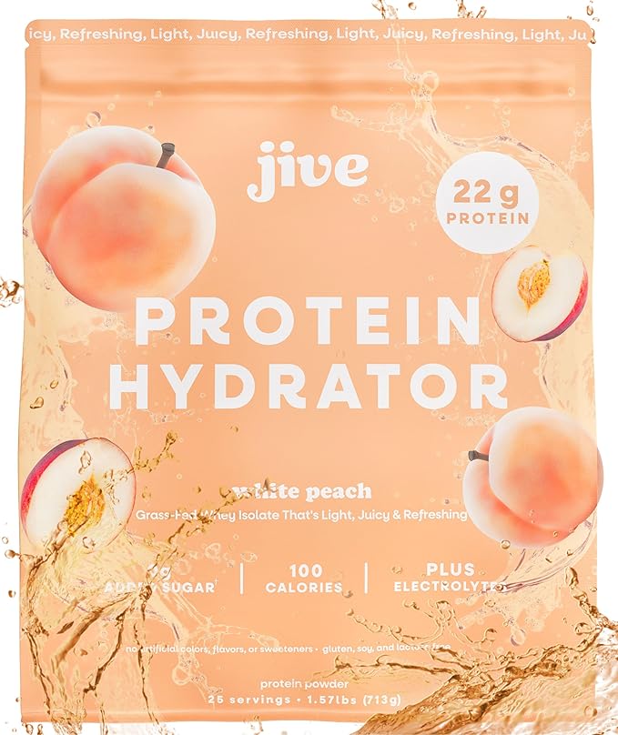 Jive Clear Protein Powder - 22g Grass-Fed Whey Isolate, 25 Servings - White Peach - 895mg of Electrolytes - Zero Added Sugar - Clear Drink Protein Water & Juice