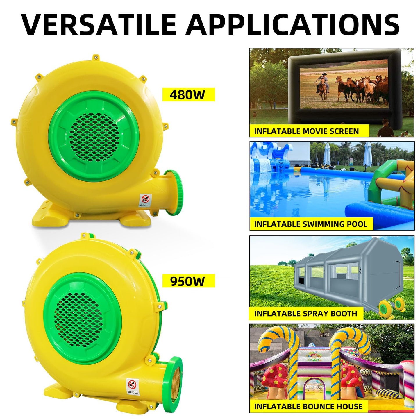 GONFLABLE 480w+950w Air Blower for Inflatable Spray Paint Booth, Perfect for Inflatable Bounce House, Bouncy Castle, Jumper, Water Slid, Blower Corded