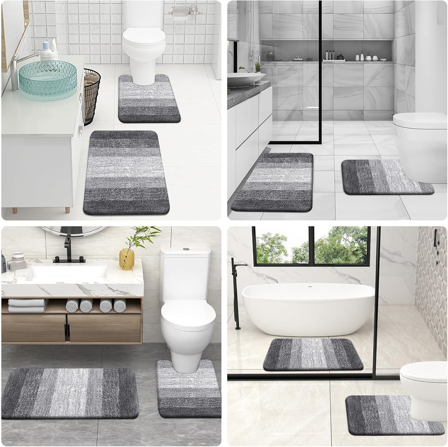 OLANLY Bathroom Rug Set - Soft Absorbent Microfiber Bath Mats & U-Shaped Toilet Rug | Non-Slip, Grey (24"x16" + 24"x20")