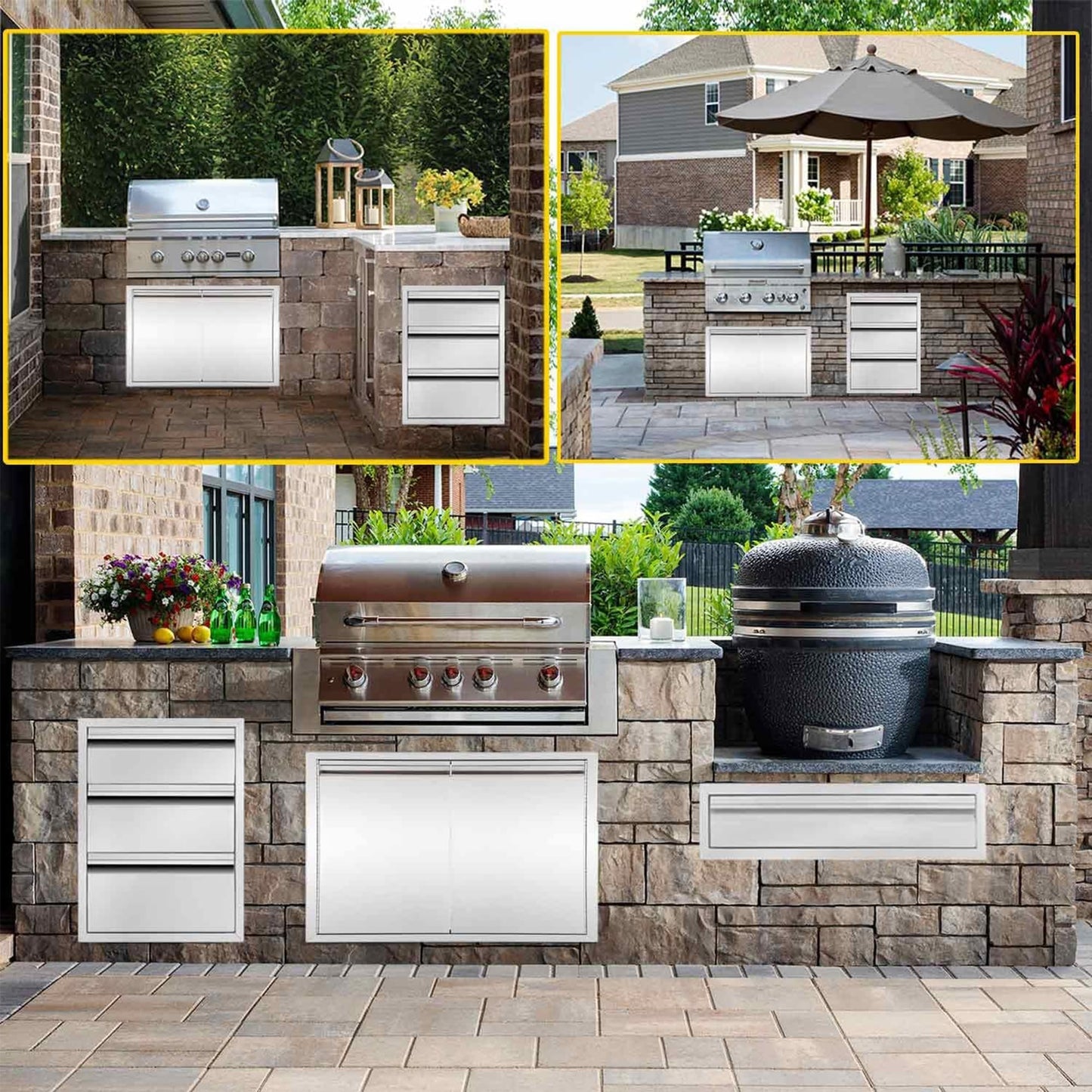 ROREP Outdoor Kitchen Drawers, 17" W x 30" H x 21" D Outdoor Kitchen Drawers Stainless Steel, Flush Mount Access 3 Drawer for Outdoor Kitchen Island