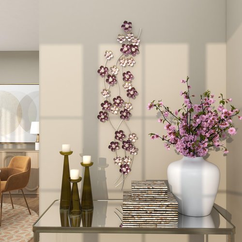 Deco 79 Metal Floral Home Wall Decor Wall Sculpture, Wall Art 50" x 2" x 13", Purple