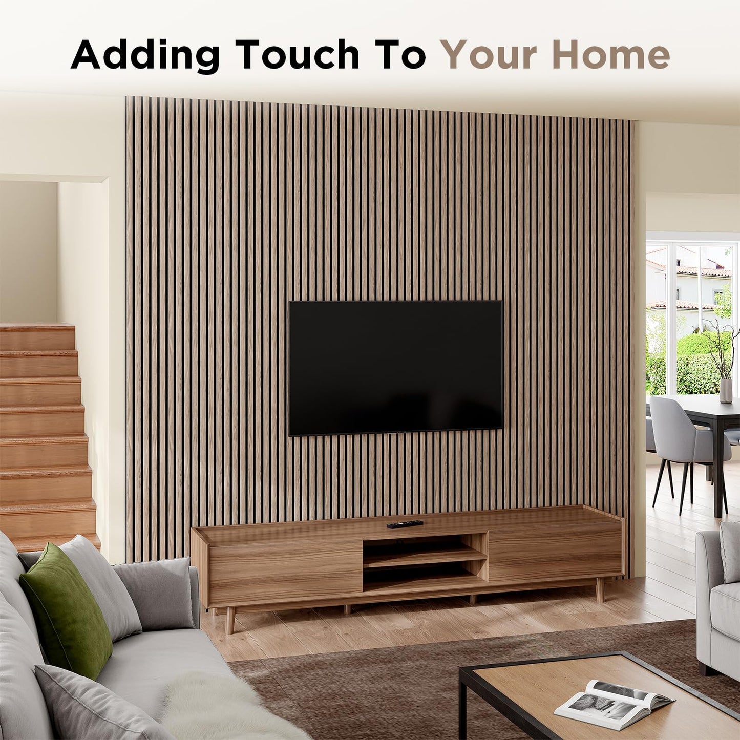Smartstandard Wood Slat Acoustic Panels, 106" x 12.6" Each Soundpoof Wooden Slat Wall Panel - Walnut, 4 Pack