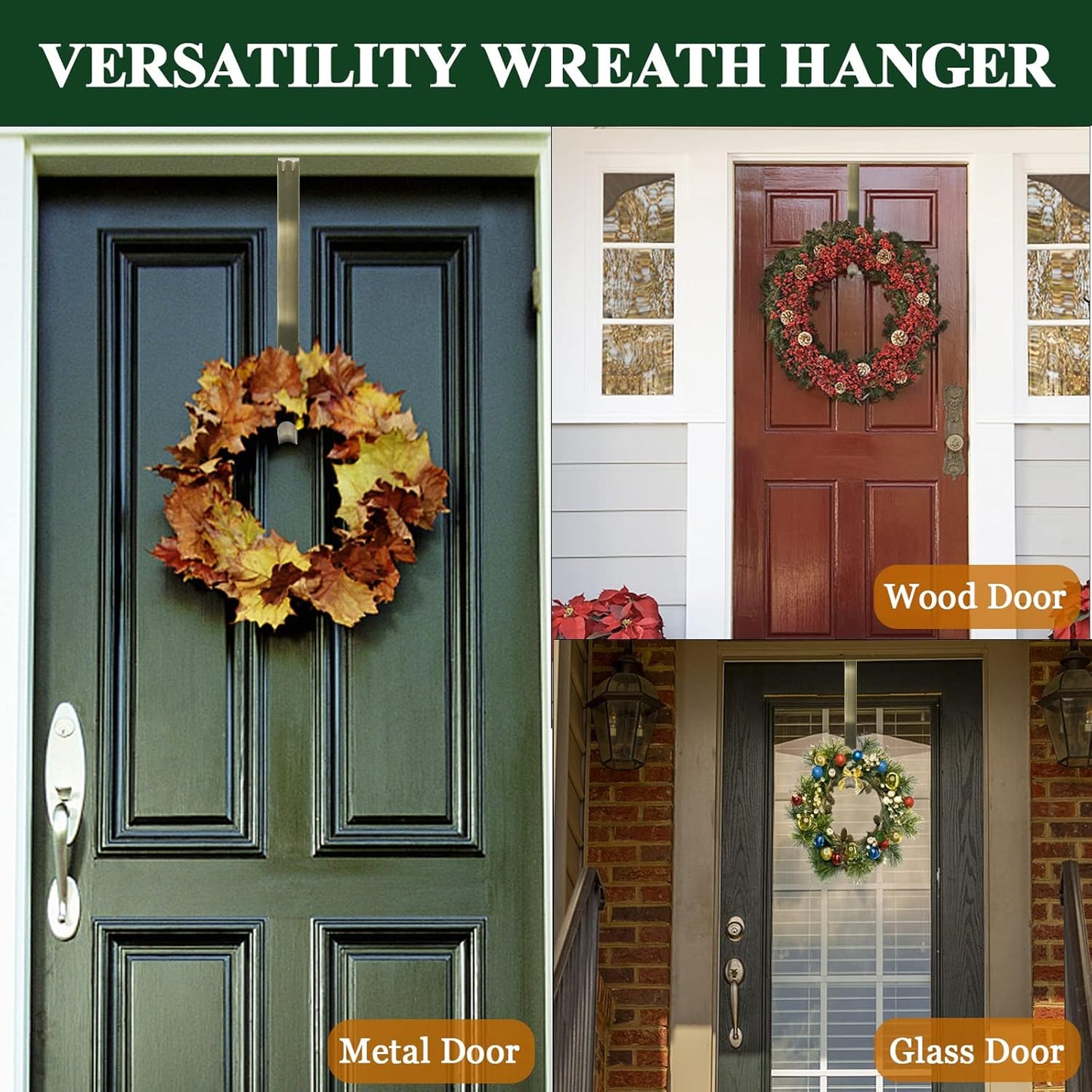 ZMCINER Wreath Hanger - Adjustable 15-25 Inch for Front Door | Supports Up to 20 lbs, Nickel Finish