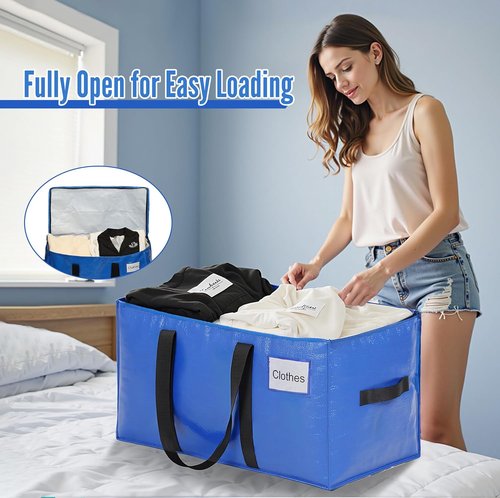 BAGAIL Heavy Duty Moving Bags - Extra Large Storage Totes with Strong Handles | Blue, 6 Pack