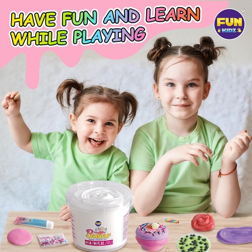 FunKidz Milky Butter Slime Bucket - 64 FL OZ Soft White Scented Slime Kit with 29 Add-Ins | Perfect Gift for Kids 6+