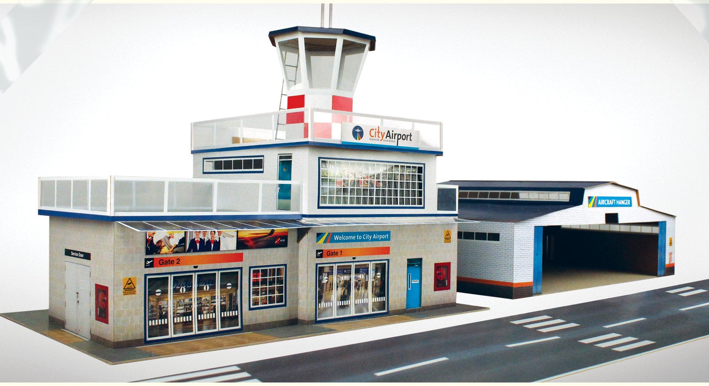 The CityBuilder Airport & Hanger Cardboard Model Making Kit - O Scale Model Railroad Building