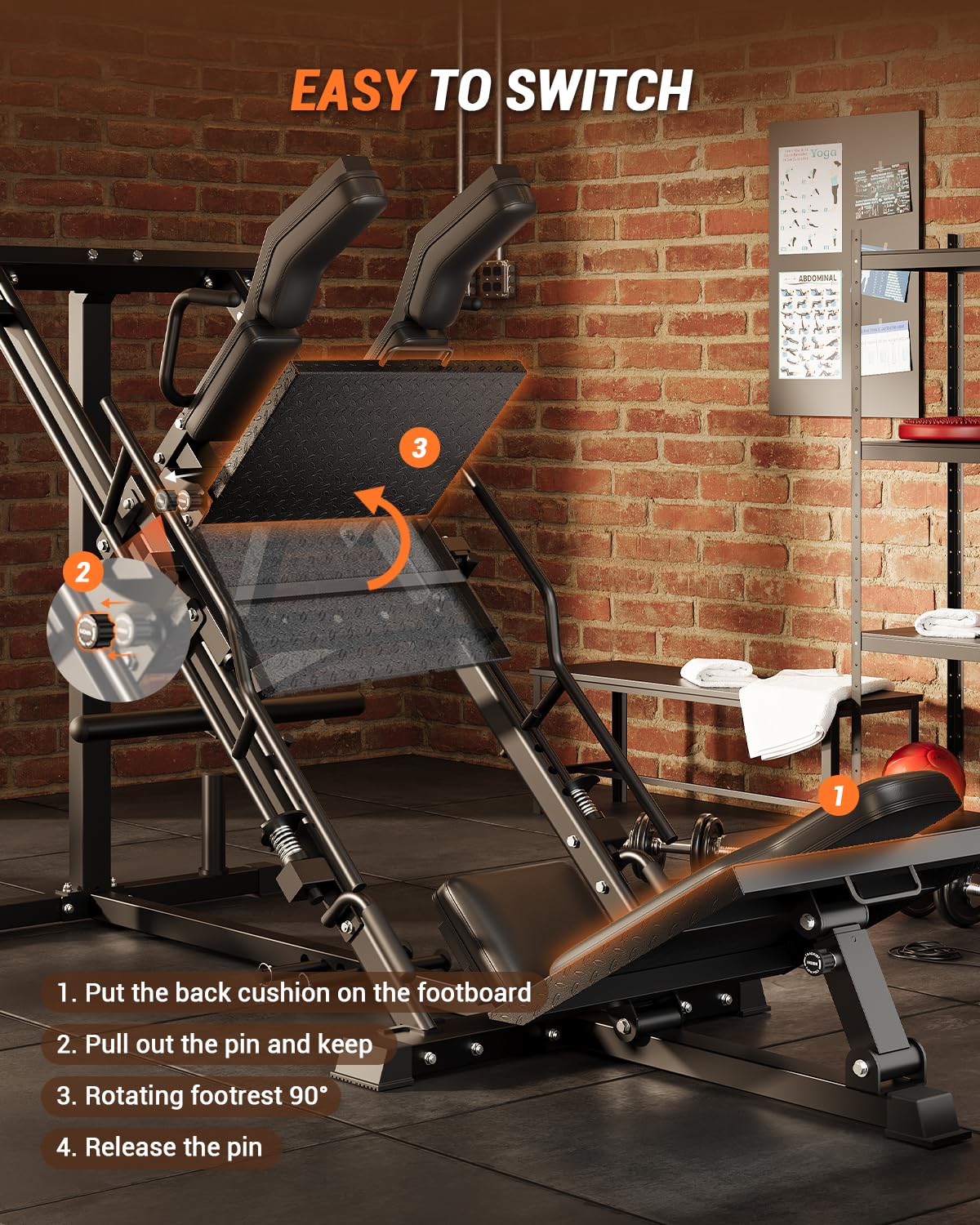 Garvee 3 in 1 Leg Press Machines for Home Gym, Professional Hack Squat Machine, Workout Equipment with Weight Storage Posts for Fitness and Strength Training, Fit 1" & 2" Weight Plates, Black