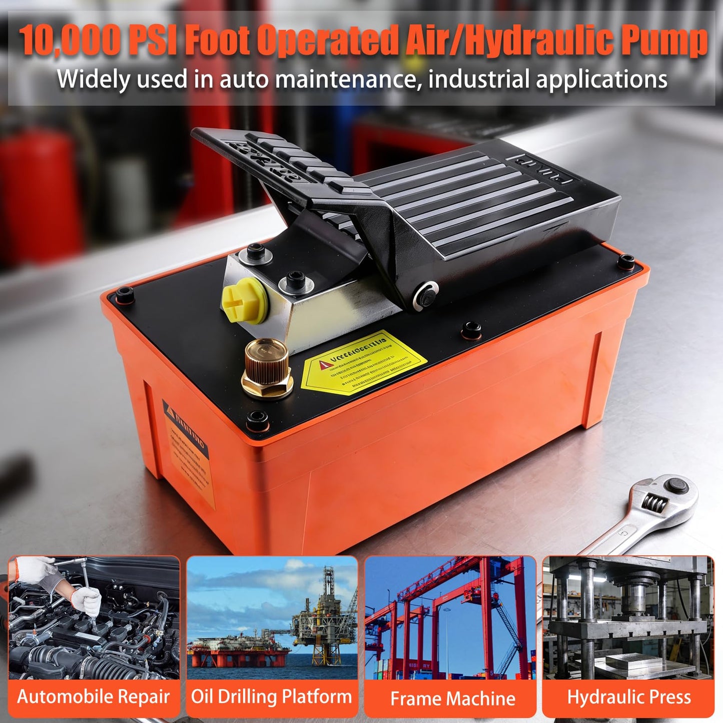 Aremnry 10,000 PSI Foot Operated Air/Hydraulic Pump, 98 in³ Oil Tank/1.6 L Heavy Duty Pneumatic Hydraulic Foot Pump with 1/4 NPT Air Inlet & 3/8 NPT Oil Outlet, for Presses, & Hydraulic Pullers