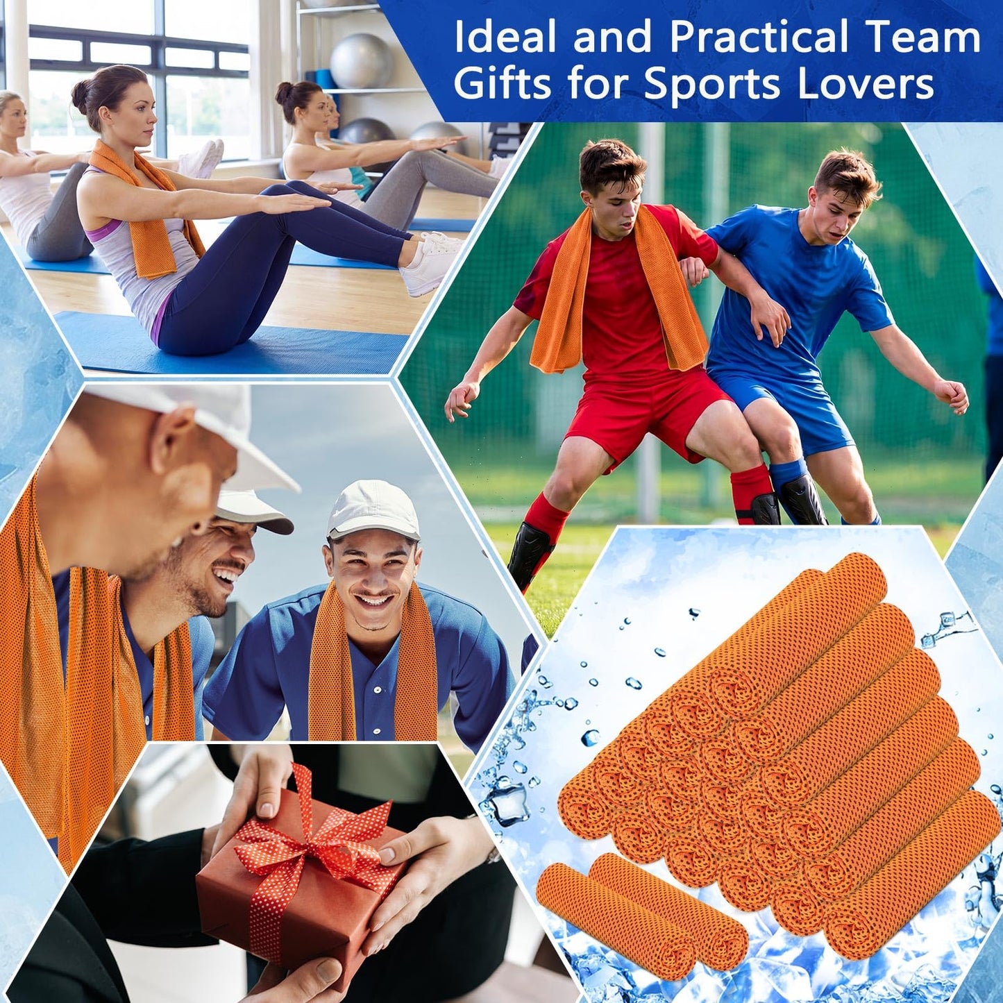 Hosuly 24 Pack Cooling Towels 40"x12" Ice Breathable Soft Chilly Sweat Rag Microfiber Workout Rags for Gym Cooling Towels for Neck and Face for Yoga Golf Sport Running(Orange)