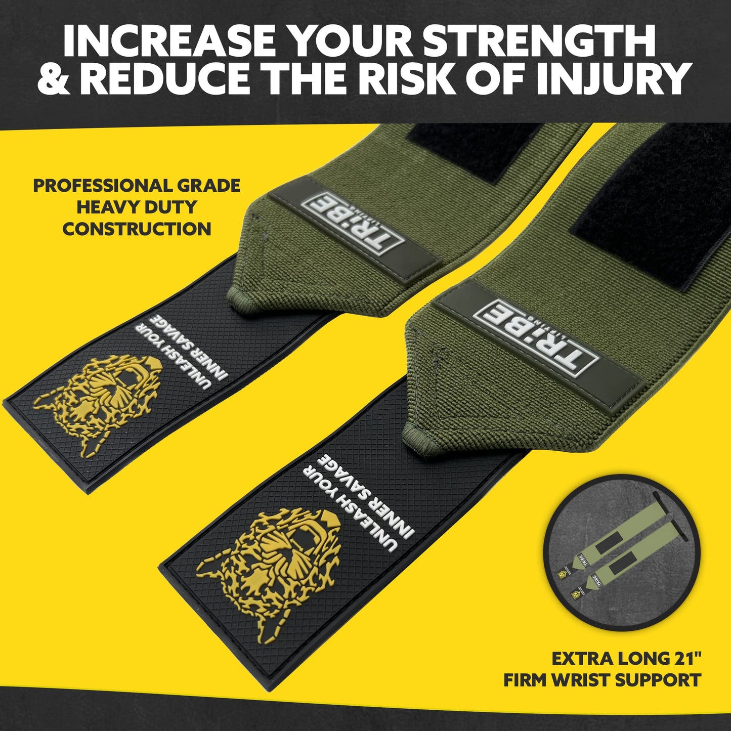 Tribe Lifting Wrist Wraps and Lifting Straps for Weightlifting - Heavy Duty Wrist Straps for Weightlifting Men - Gym Wrist Wraps for Bench Press, Deadlift Straps for Weight Lifting Accessories
