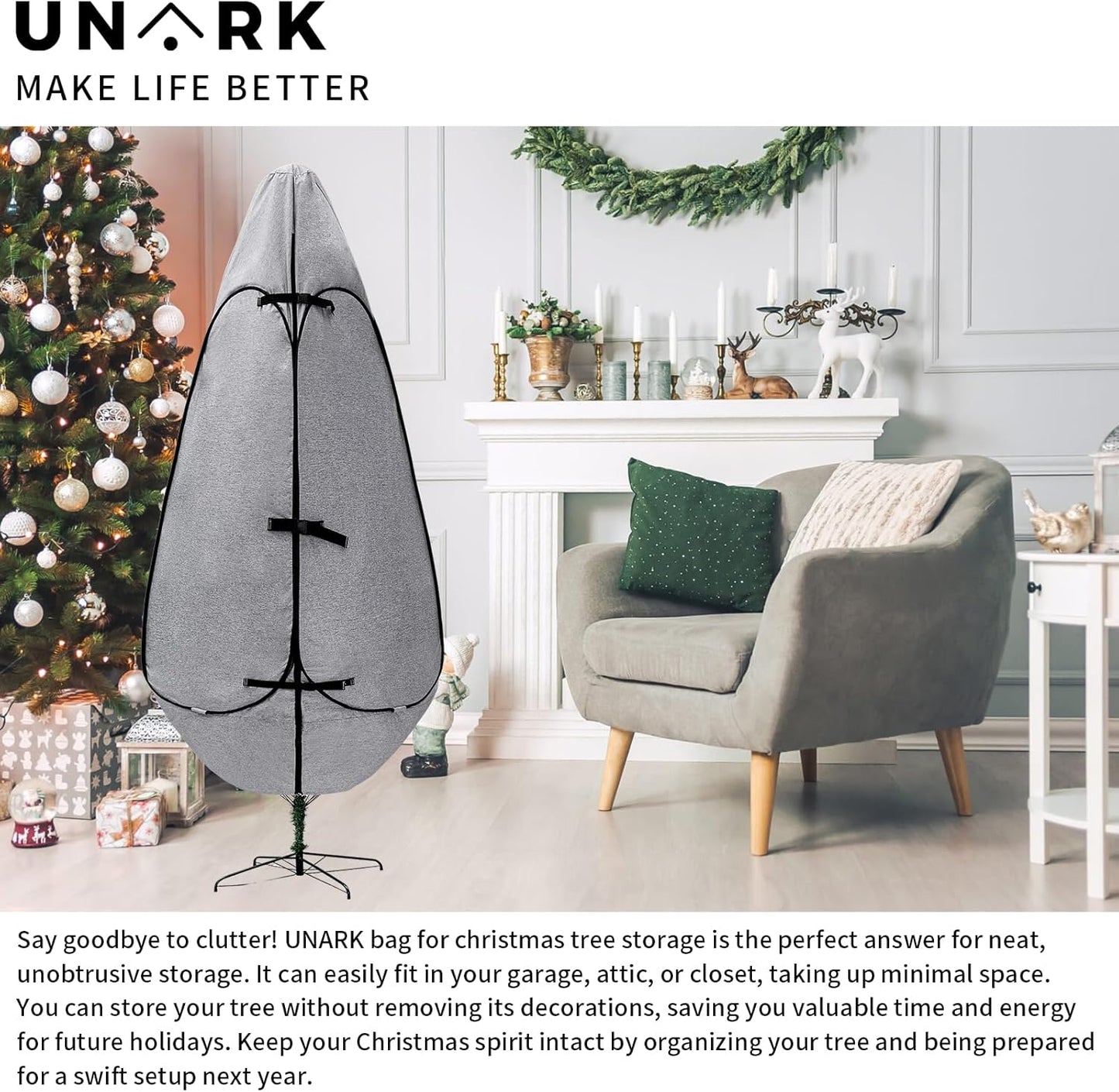 Upright Christmas Tree Storage Bag - Durable Cover for 6.5 Ft to 7.5 Ft Trees | Gray