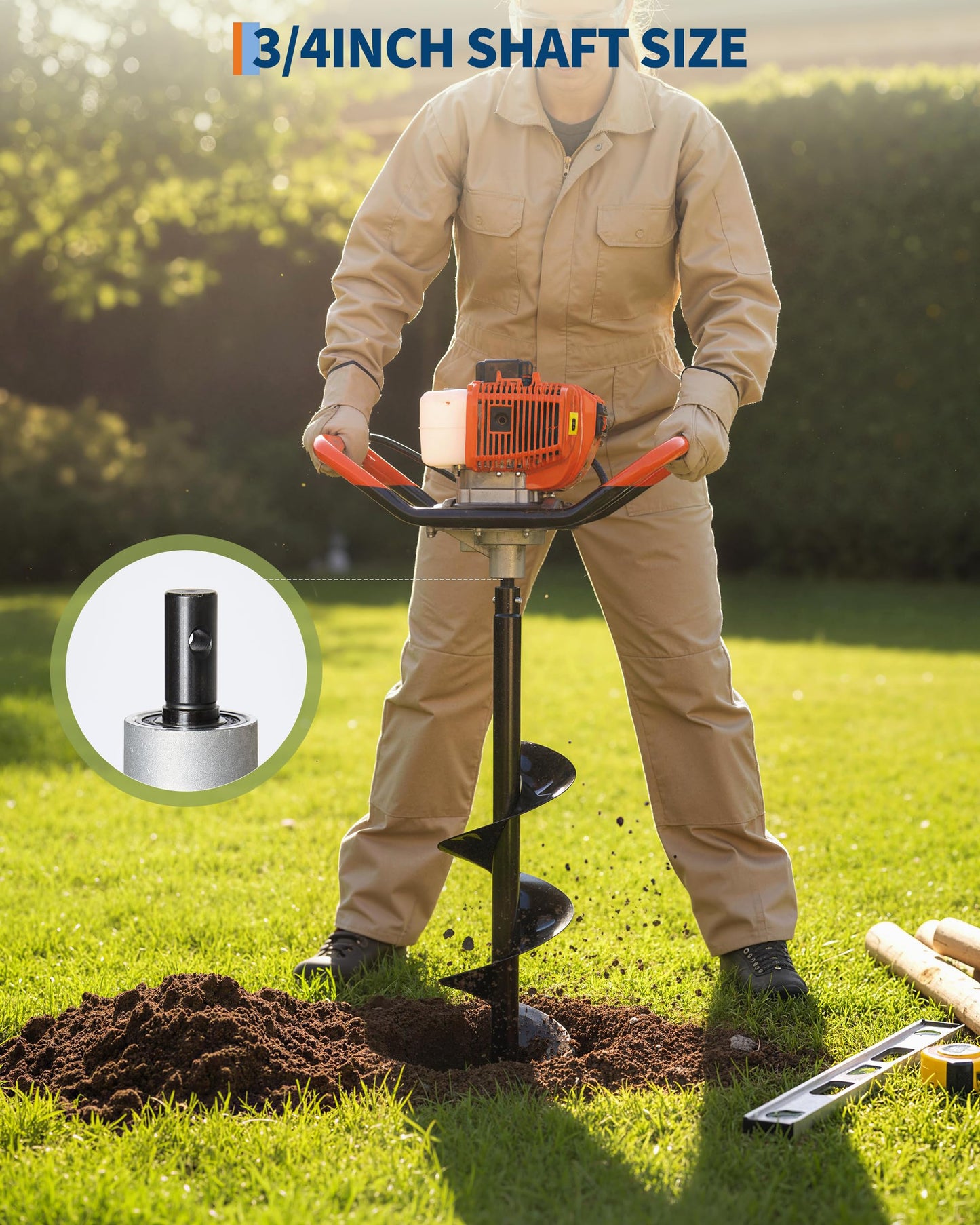 Garvee Post Hole Digger, 43cc Gas Powered Earth Auger with 8 Inch Auger Drill Bit, 31.5" Drill Depth and EPA Certified for Professional Farmland, Garden and Plant