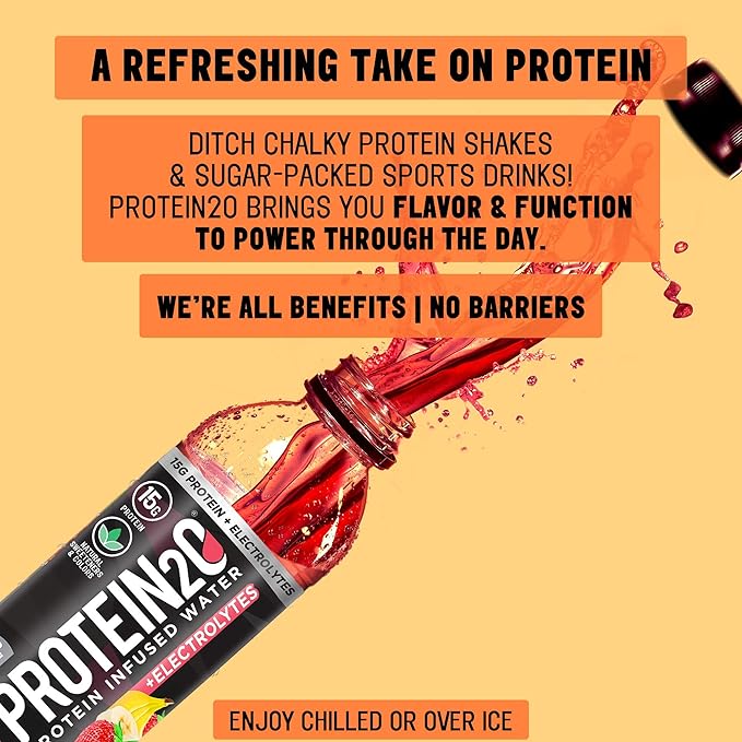 Protein2o + Electrolytes, Low Calorie Protein Infused Water, 15g Whey Protein Isolate, Strawberry Banana, 16.91 fl oz (pack of 12)