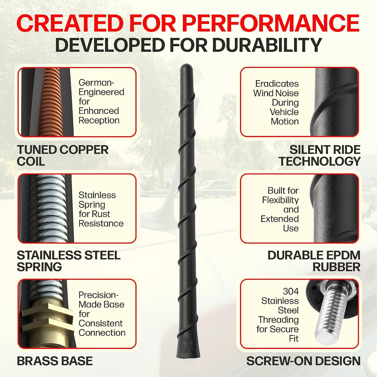Votex 8" Universal Short Rubber Spiral Antenna Kit Enhanced Reception, Carwash Proof, Flexible and Durable with Tuned