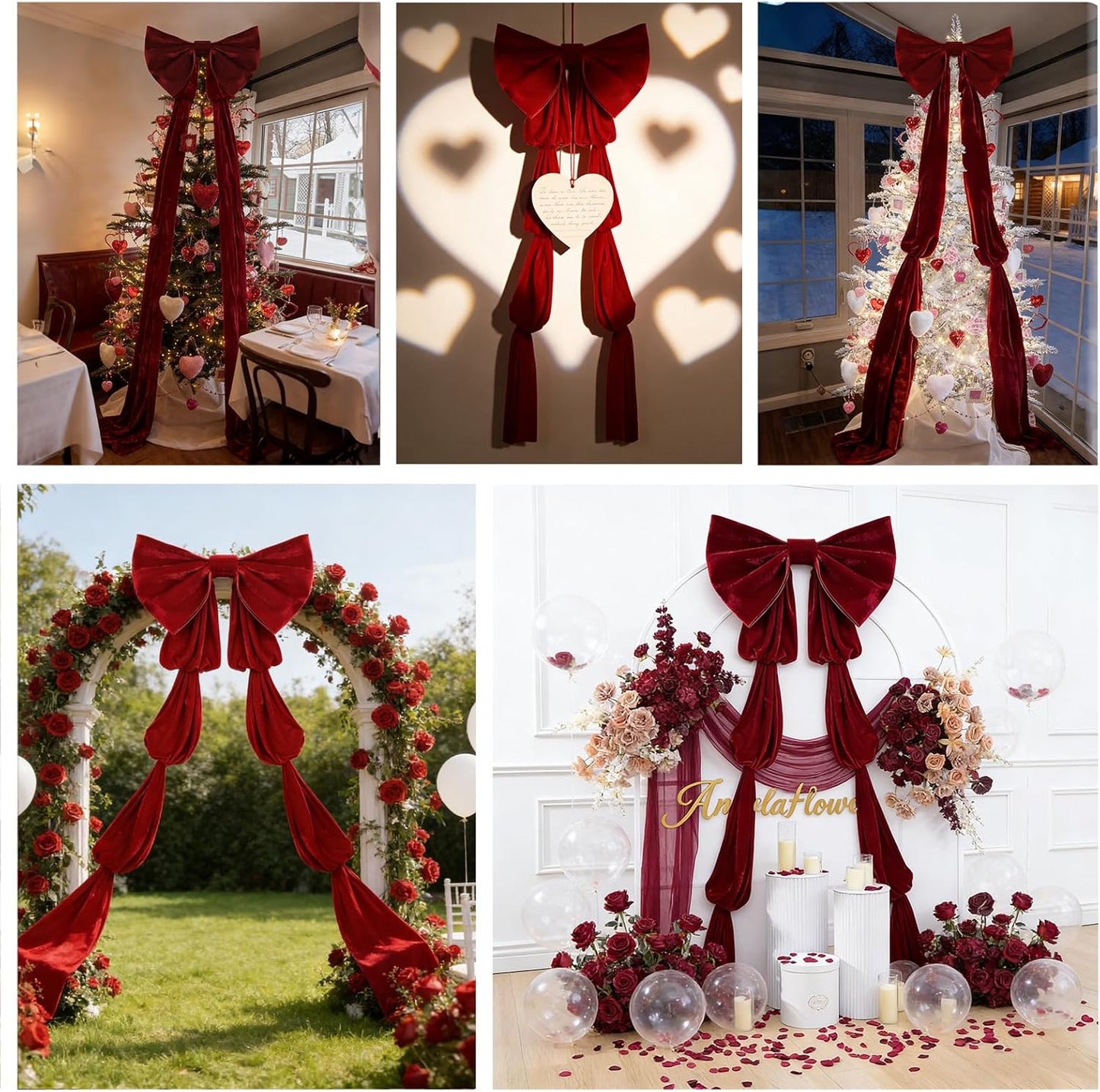UQJE Giant 3D Velvet Ribbon Bows - Red Big Bow Valentine's Day Decorations | Tree Topper Decor 32 x 250