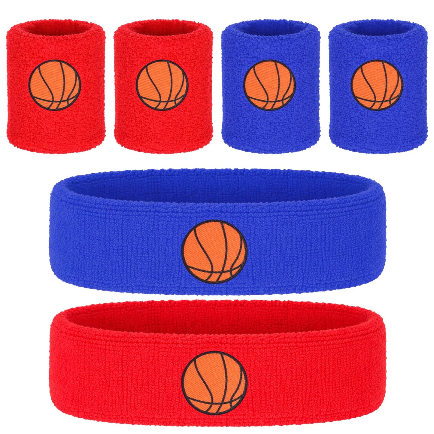 6 Pcs Basketball Headband, Sports Fan Sports Headband Wristband Set Including 4 Wristband and 2 Headbands Moisture Wicking Athletic Terry Cloth Sweat Absorbing Head Band for Workout