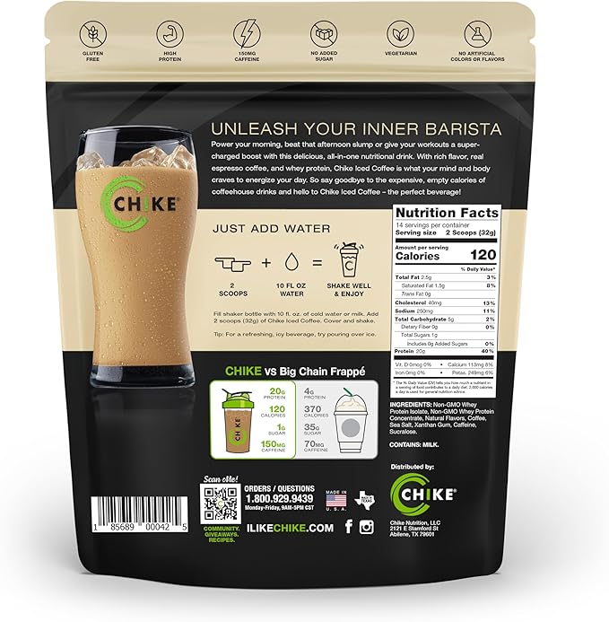 Chike Vanilla High Protein Iced Coffee, 20 G Protein, 2 Shots Espresso, 1 G Sugar, Keto Friendly and Gluten Free, 14 Servings (15.8 Ounce)