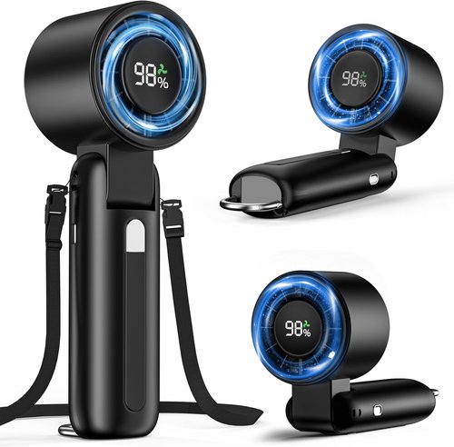 **TurboFan 4-in-1 Portable Handheld Fan - 10000RPM High-Speed, 180° Foldable, 15H Battery Life**
