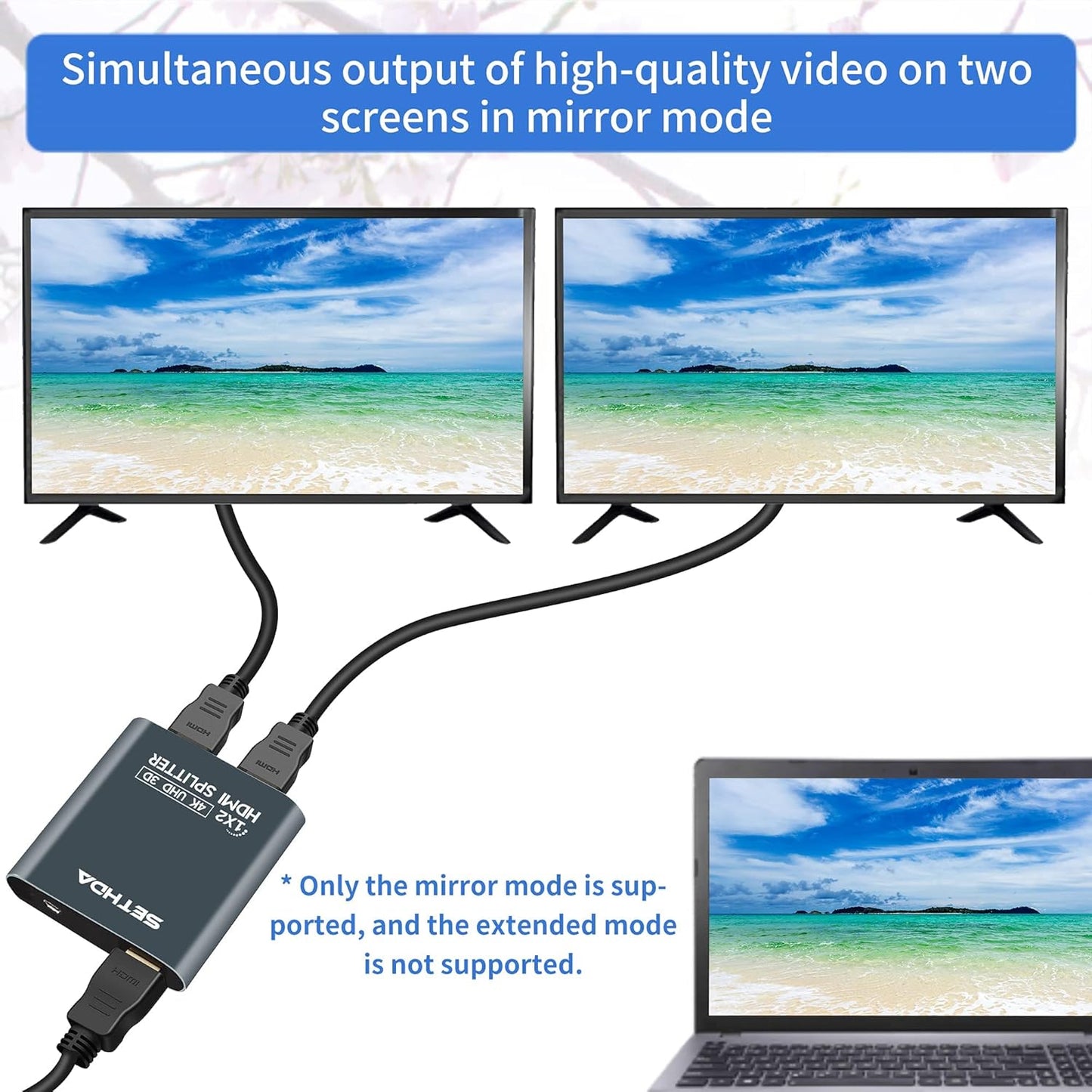 SETHDA 1 2 Output,2 4K@30Hz PS4 HDMI Splitter HDMI Switch Input Ports HDMI Hub Support Ultra HD Resolution,Compatible