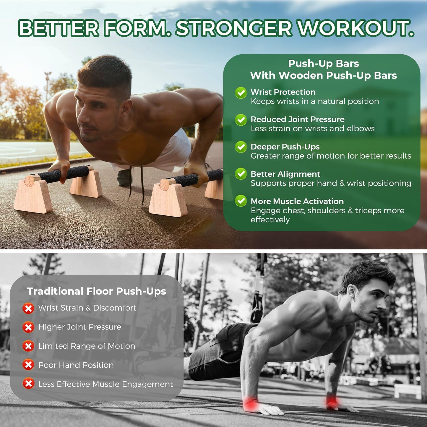 Wooden Parallettes Bars & Push Up Bars – Premium Handstand Training Push Up Handles, Non-Slip Calisthenics Equipment for Men & Women, Perfect Home Gym Fitness Tool for Strength & Balance, 23.5cm