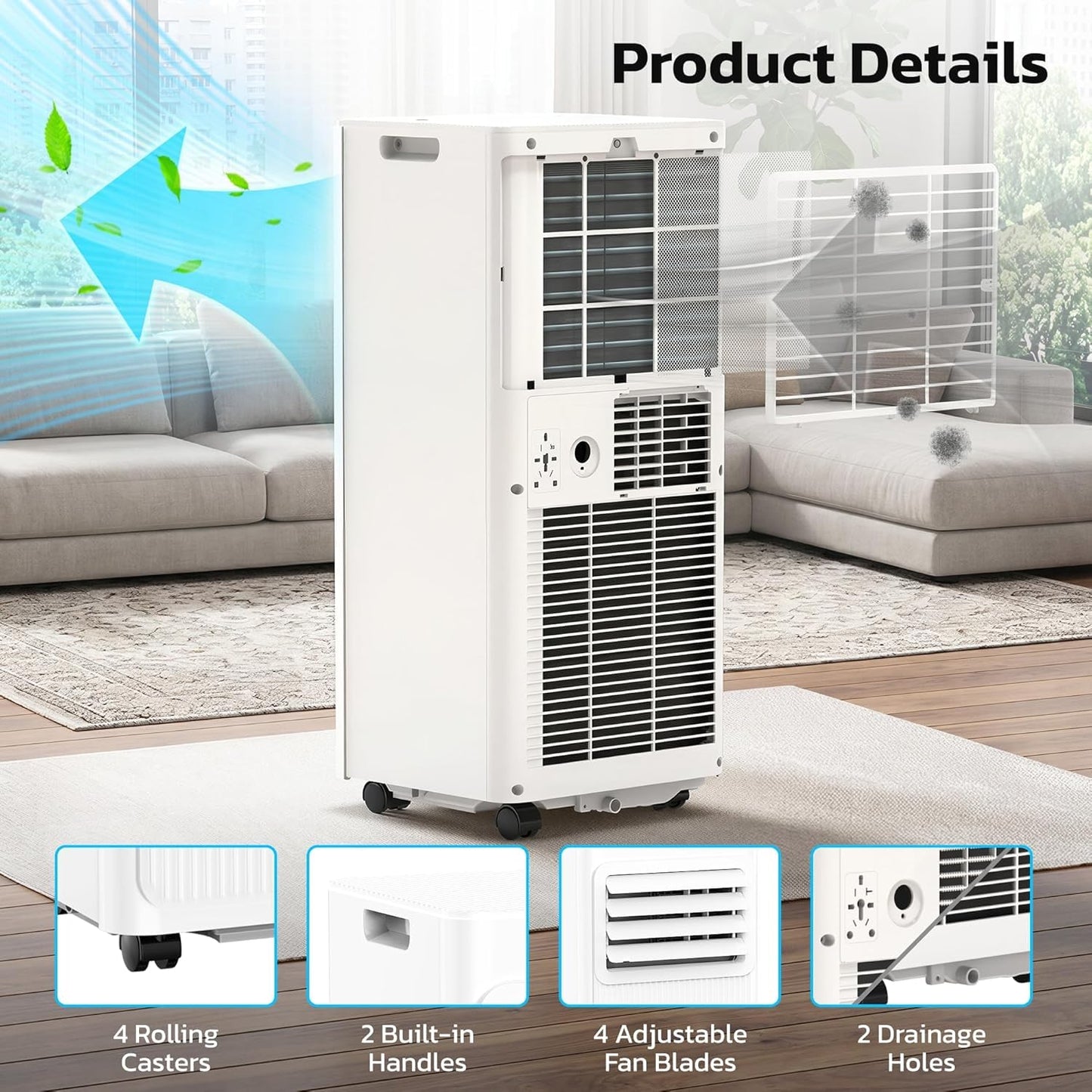 10000 BTU Portable Air Conditioners for Rooms up to 550 Sq Ft, 4 Modes Portable AC Unit with Remote Control & 24H Timer, Cool/Fan/Dry/Sleep, Installation Kits & Energy Saving for Bedroom, Apartments