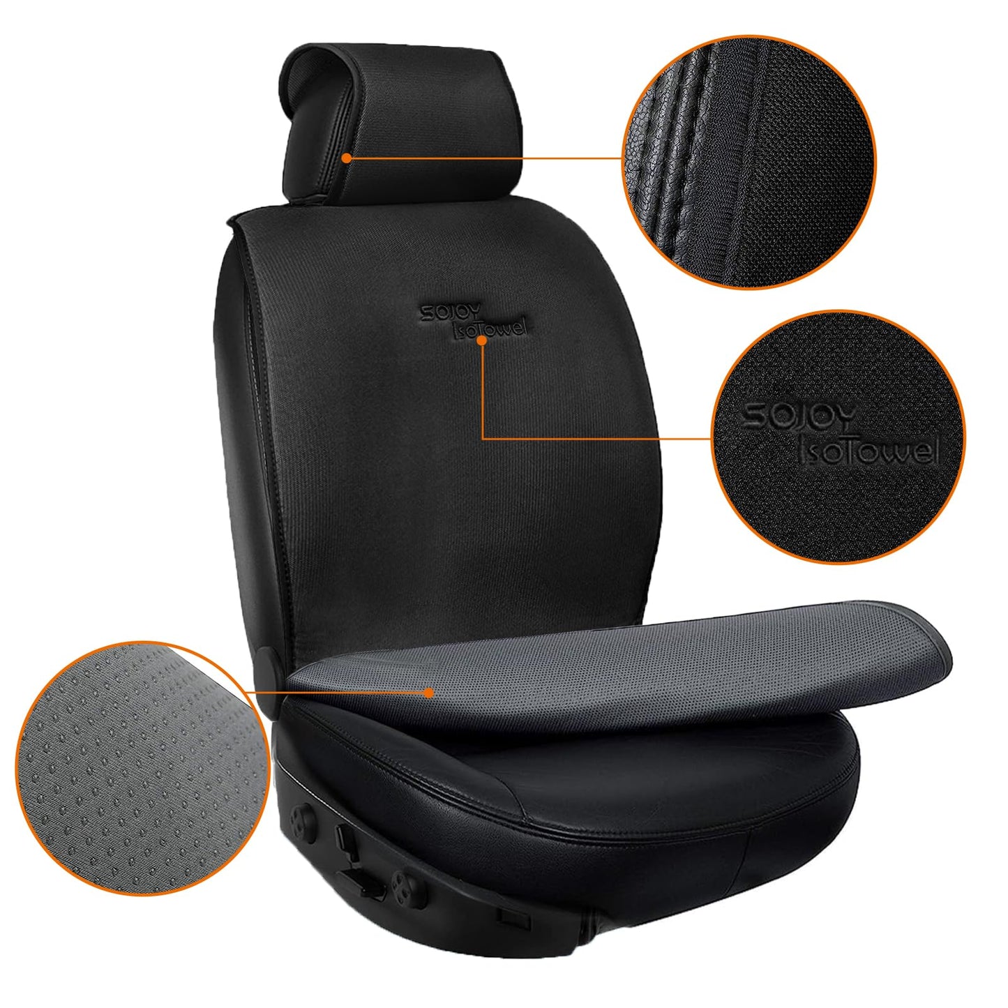Sojoy IsoTowel Car Seat Cover for Front Seat,Microfiber Breathable Cloth Seat Protector,with Quick-Dry Non-Slip Back for All Workouts,All-Weather (Carbon Black, 1 Pcs)