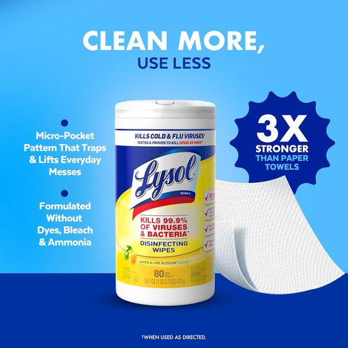 Lysol Disinfectant Wipes - Multi-Surface Antibacterial Cleaning Wipes | Lemon & Lime Blossom, 80 Count (Pack of 3)