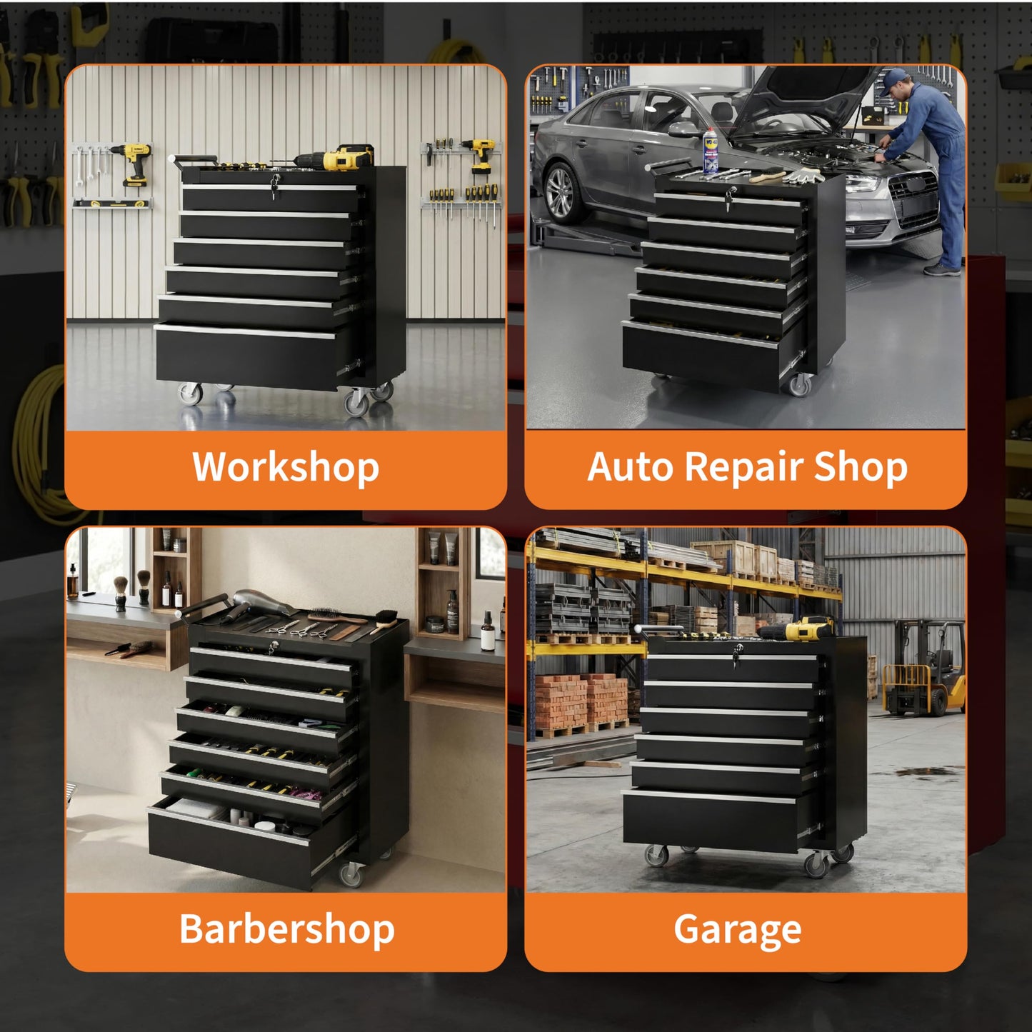 IDEALHOUSE Rolling Tool Chest, 6 Drawers Tool Storage Cabinet, Toolbox with Wheels, Portable Tool Cabinet Organizer with Locking System & Drawer Liners, Tool Storage Cart for Garage, Workshop, Black